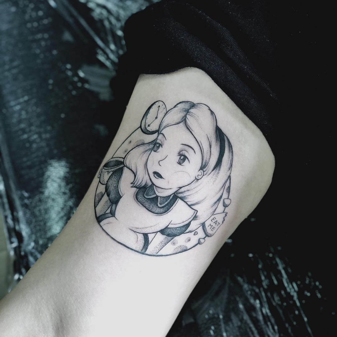 Alice in wonderland time portrait tattoo